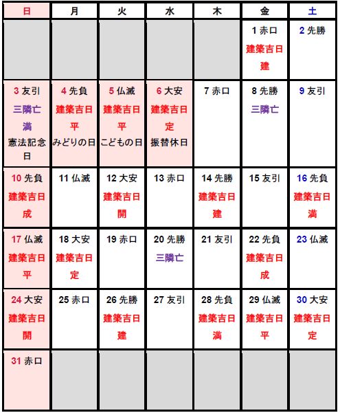 年 令和2年 建築吉日カレンダー 住宅情報リアルブログ